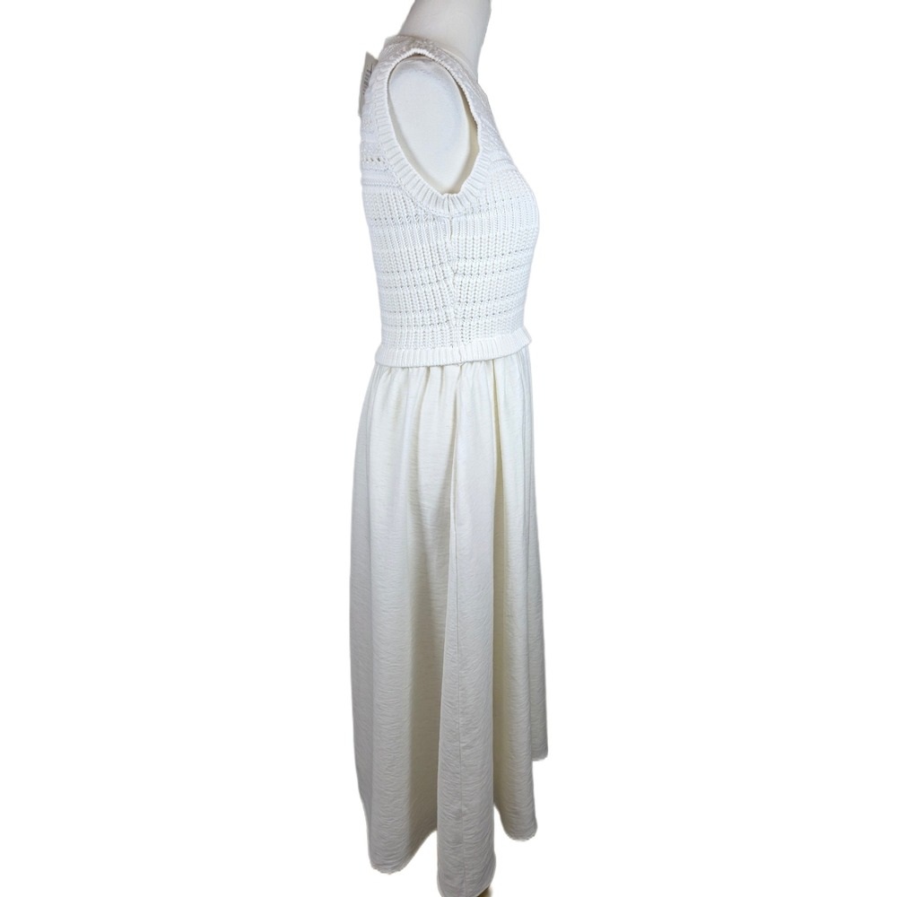 August Sky Cream Mixed Media Knit Sleeveless Midi Dress w/Pockets - Picture 5 of 11